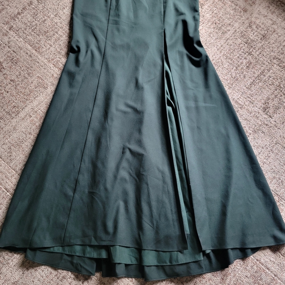 Amsale Hunter Green Halter Neck Mermaid Gown Bridesmaid Maxi Dress High Slit 6 - Picture 8 of 14